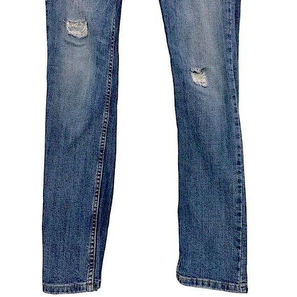 Levi’s Medium Wash Too Super Low 524 Distressed Skinny Jean, Junior 0 Short NWOT - Picture 5 of 15